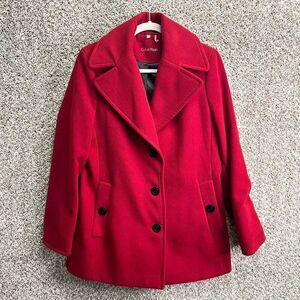Calvin Klein Coat Women’s 10 Red Button Front Collared Winter